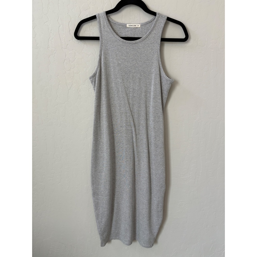 Marine Layer Lexi Midi Dress Thin‎ Grey/White Stripe Pencil Bodycon Sz M